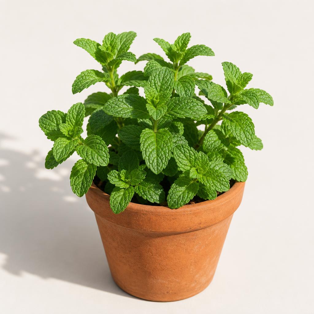 Fresh mint plant in terracotta pot